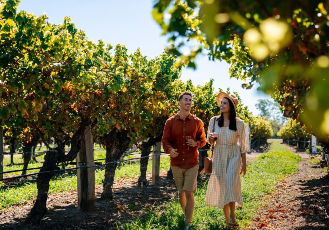 Couple tasting wines at Queensland's most western winery